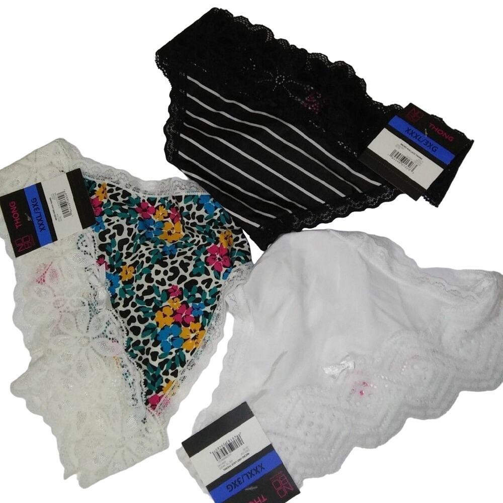 NEW Set of 3 No Boundaries Microfiber Lace Thongs XXXL 3XL Leopard Print Floral